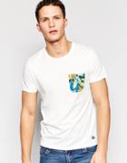 Jack & Jones T-shirt With Contrast Floral Printed Pocket - White