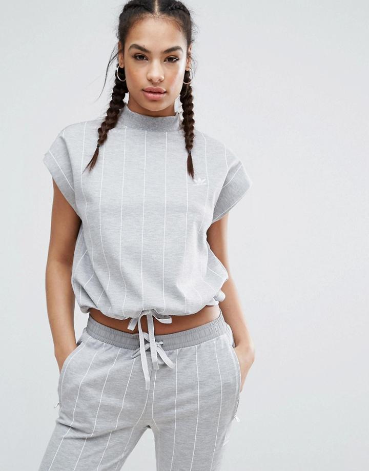 Adidas Originals Tokyo Pinstripe High Neck Top With Drawstring Waist - Gray
