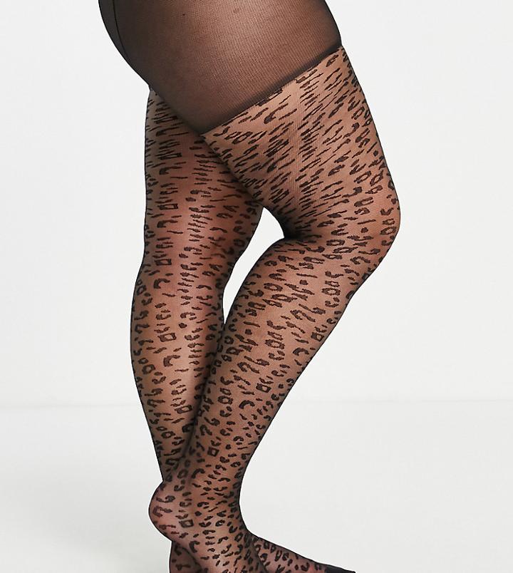 Asos Design Curve Leopard Tights In Black