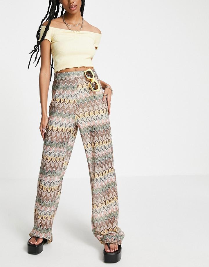 Outrageous Fortune Set Knitted Wide Leg Pants In Geo Print-multi