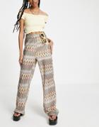 Outrageous Fortune Set Knitted Wide Leg Pants In Geo Print-multi