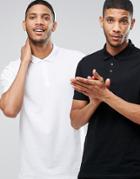Asos 2 Pack Longline Pique Polo Shirt In Black/white Save - Multi