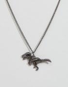 Reclaimed Vintage T-rex Skeleton Pendant Necklace In Silver - Silver