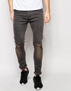 Brave Soul Charcoal Skinny Knee Ripped Jeans - Gray