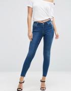 Asos Lisbon Midrise Skinny Jeans In Abbie Wash With Raw Hem - Blue