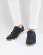 Asos Derby Shoes In Navy Suede With Tan Leather Heel Detail - Navy