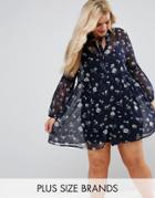 Influence Plus Lace Up Smock Dress - Navy