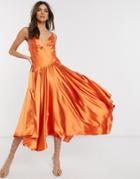 Asos Edition Cami Midi Dress With Seam Detail-orange