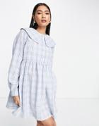 Lola May Statement Collar Mini Dress In Blue Check-blues