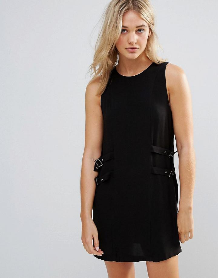 Neon Rose Utility Mini Shift Dress - Black