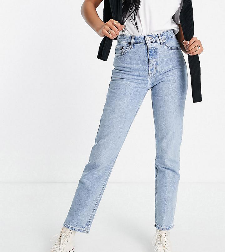 Topshop Tall Organic Cotton Bleach Clean Hem Straight Jeans-blues