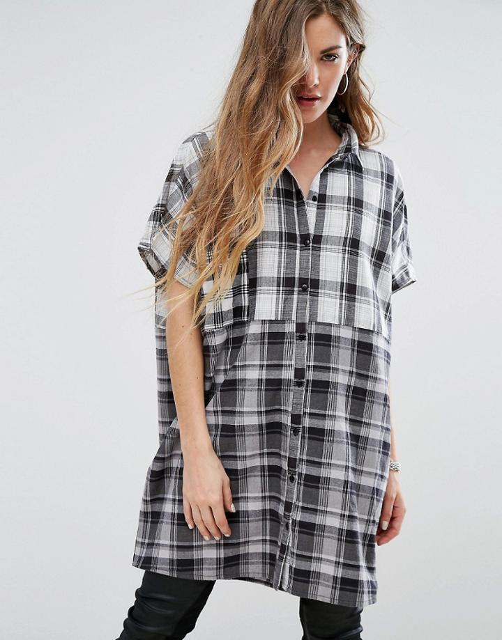 Noisy May Missy Oversized Check Shirt - Black