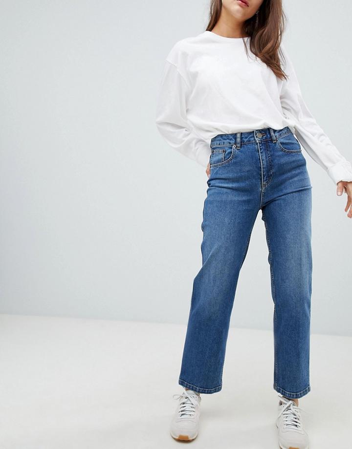 Asos Design Recycled Florence Authentic Straight Leg Jeans In Dark Stonewash Blue - Blue