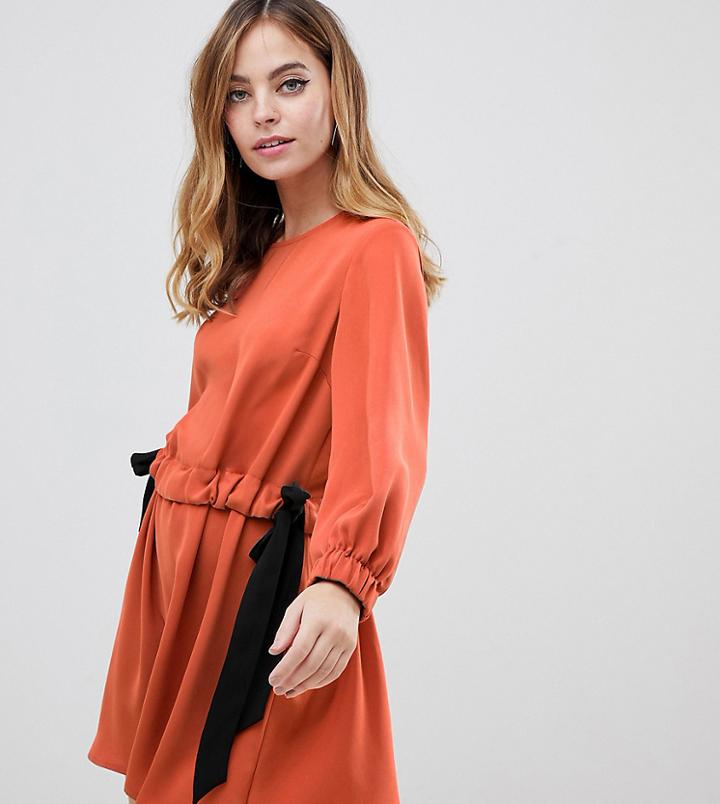 Asos Design Petite Ruched Waist Chuck On Mini Dress-red
