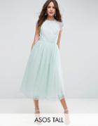 Asos Tall Premium Lace Tulle Midi Prom Dress - Green