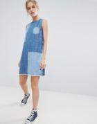 Pepe Jeans Lapis Patchwork Denim Shift Dress - Blue