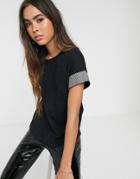 River Island T-shirt With Embellished Cuffs In Black