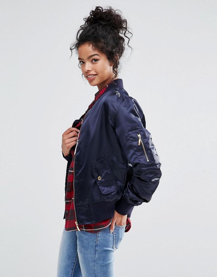 Liquor And Poker Satin Bomber - Navy