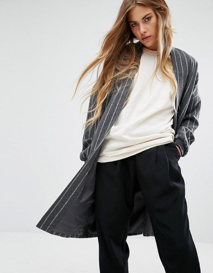 Noisy May Stripe Duster Coat - Gray