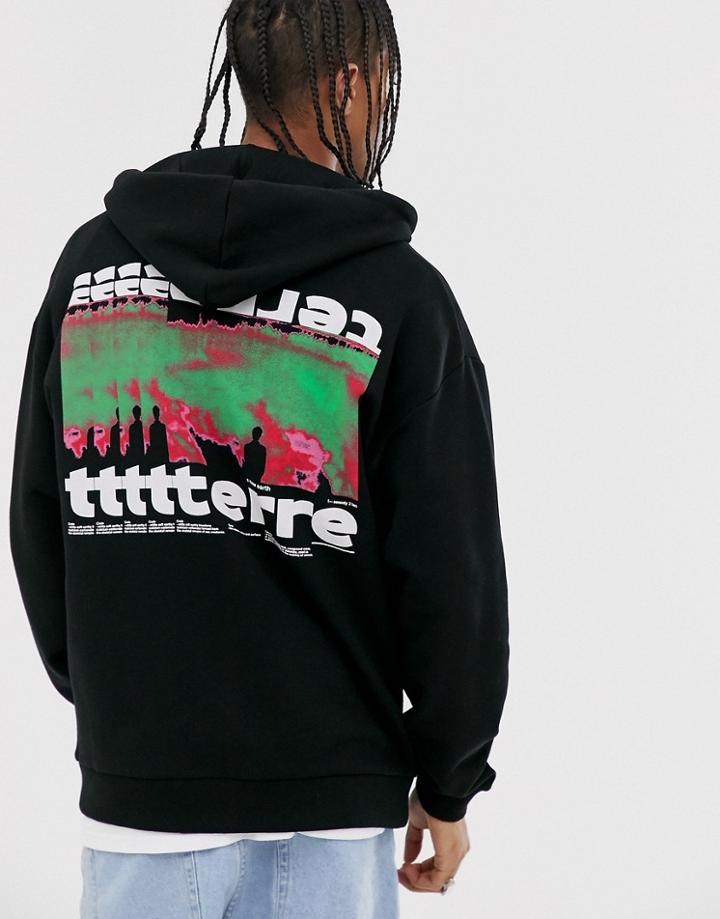 Asos Design Oversized Zip Up Hoodie With Back Print In Black