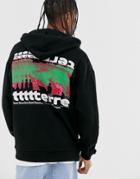 Asos Design Oversized Zip Up Hoodie With Back Print In Black