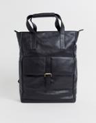 Asos Design Leather Backpack In Black With Grab Handle