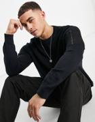 Threadbare Military Crew Neck Sweater In Black