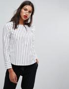Mango Stripe Ruffle And Pearl Detail Shirt - White