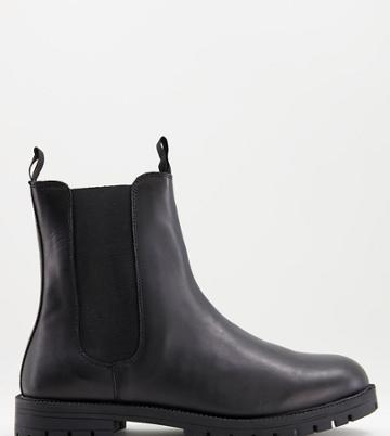 Silver Street Wide Fit High Calf Leather Chunky Chelsea Boots In Black