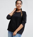 Asos Curve Contrast Marl T-shirt With Long Sleeves - Black