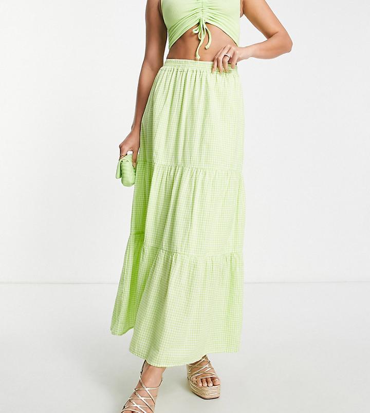 Pieces Tall Tiered Maxi Skirt In Lime Gingham-green