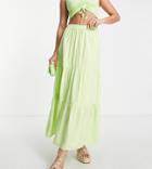 Pieces Tall Tiered Maxi Skirt In Lime Gingham-green