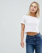 Asos Design Crop T-shirt With Roll Sleeve - White