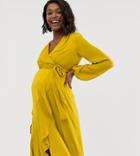 Flounce London Maternity Wrap Front Midi Dress In Chartreuse - Yellow