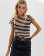Asos Design Mesh Short Sleeve Top In Stripe-black