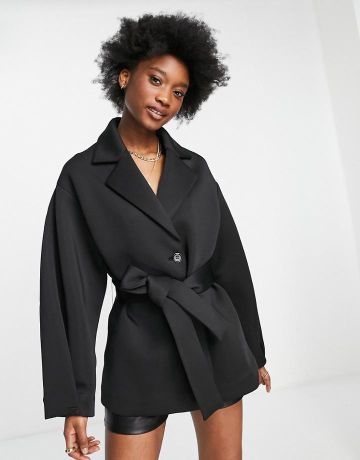 Asos Design Extreme Sleeve Scuba Jacket In Black-grey