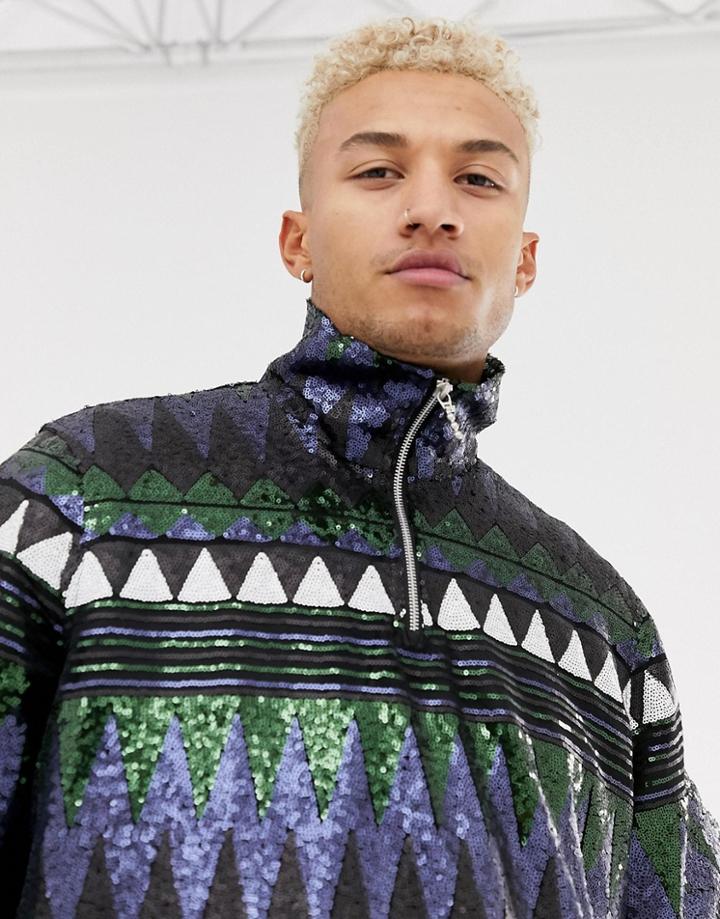Asos Design Windbreaker With Sequin Design In Black - Black