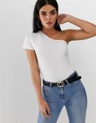 Asos Design One Shoulder T-shirt In White