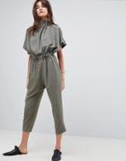 Asos White Soft Ruffle Jumpsuit In Jacquard-green