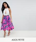 Asos Petite Midi Scuba Prom Skirt With Scallop Hem In Floral Print - Pink