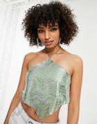 Bershka Chainmail Zebra Halterneck Top In Green