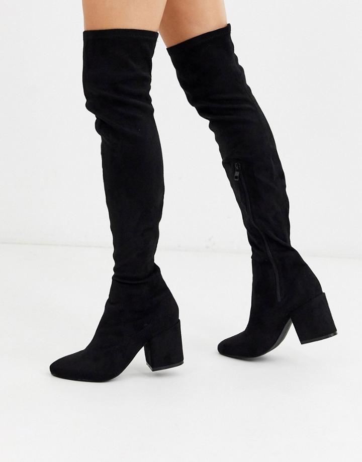 Raid Kola Black Round Toe Over The Knee Boots