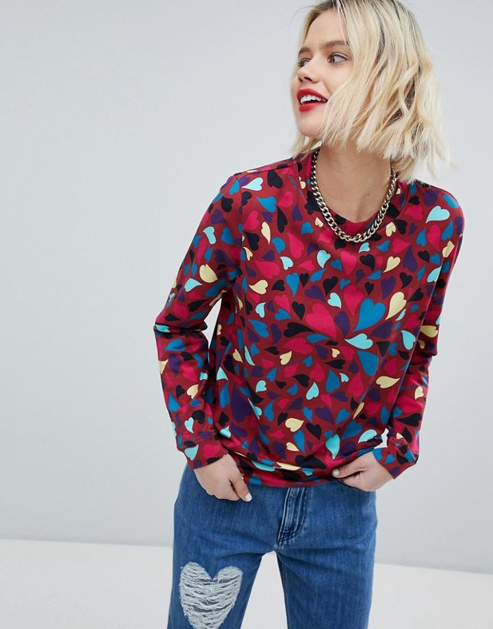 Love Moschino Mosaic Heart Print Sweatshirt - Red