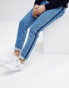 Asos Skinny Jeans In Mid Wash Blue With Side Stripe - Blue