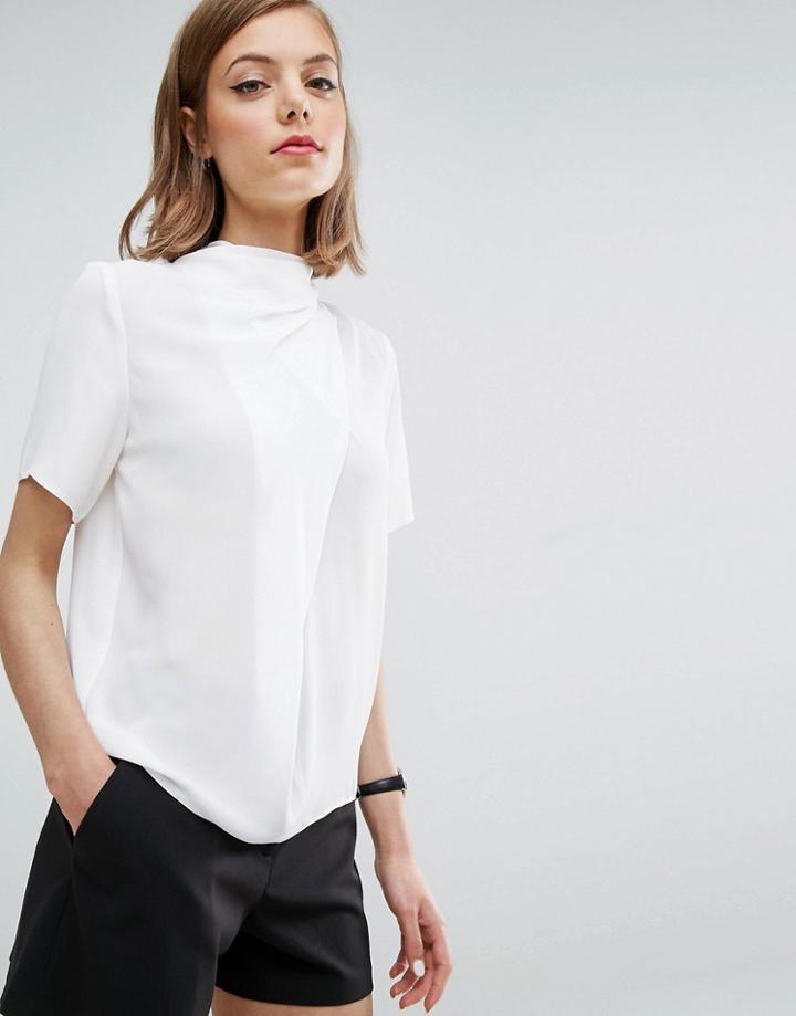 Asos High Neck Tee Drape Detail - White