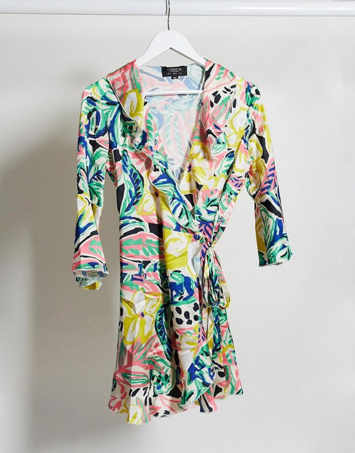 Outrageous Fortune Ruffle Wrap Dress In Summer Floral Print-multi