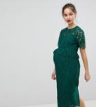 Asos Maternity Lace Pencil Dress With Frill Pephem - Green