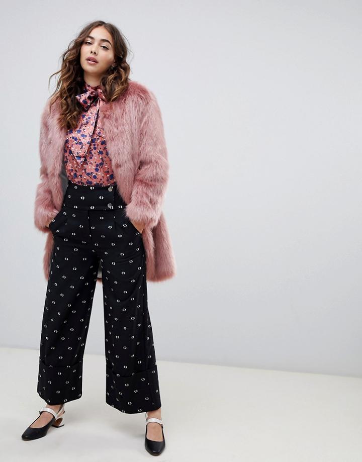 Lost Ink Wide Leg Pants In Polka Dot-black