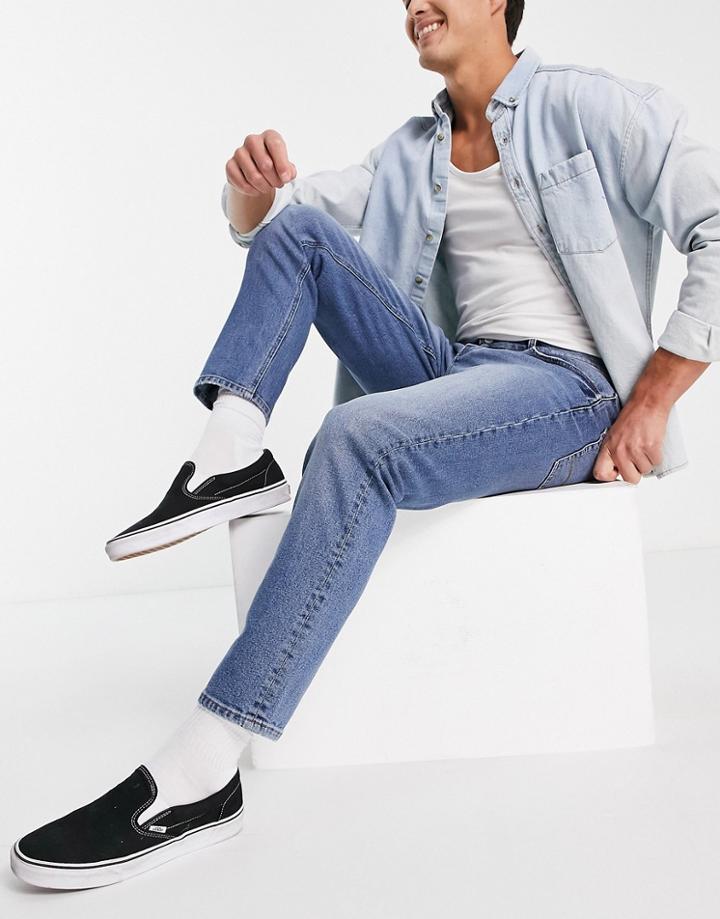 Asos Design Stretch Tapered Jeans In Dark Wash-blues