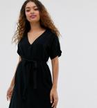 New Look Petite Belted Tunic Dress In Black